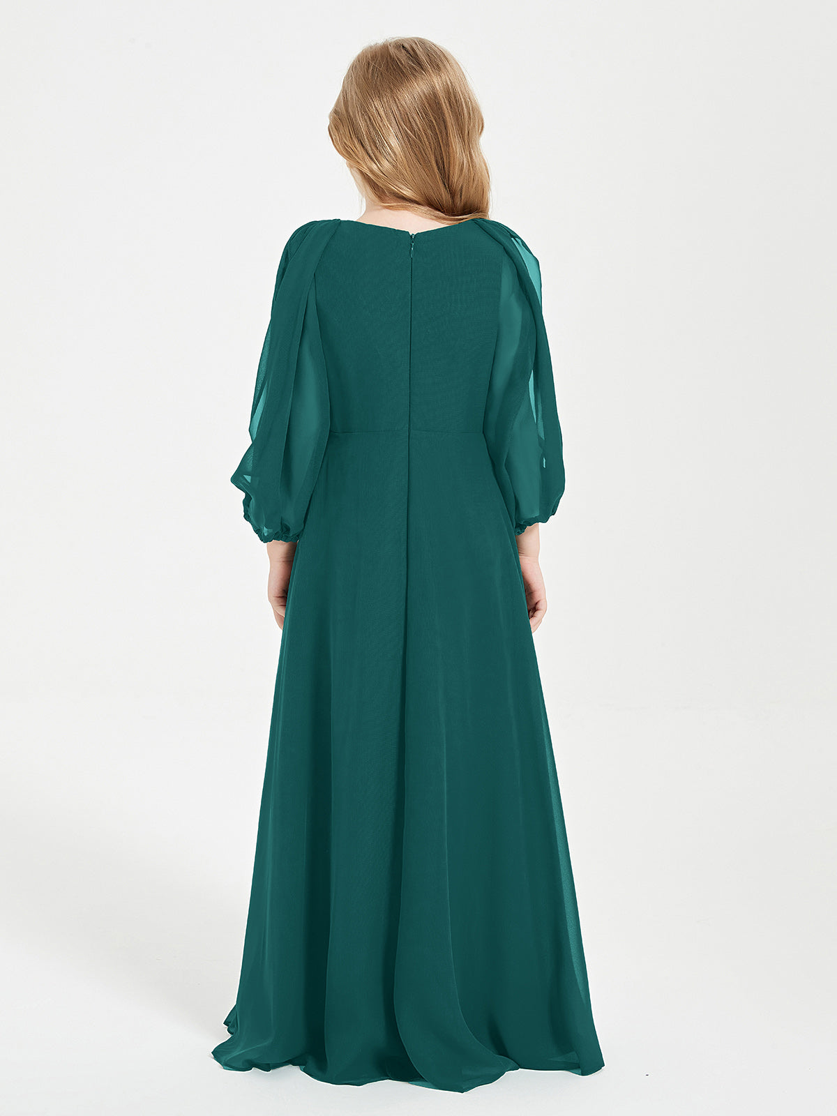 Modest Long Sleeved Junior Bridesmaid Gowns Peacock